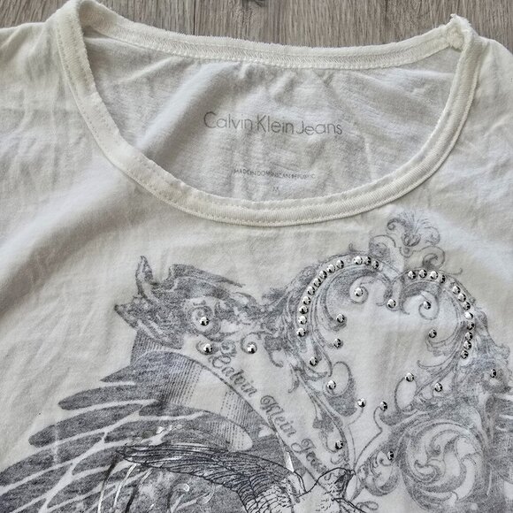 Y2K fairy silver metallic graphic print white tissue t-shirt | WMS M - Picture 2 of 7